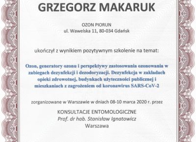 ozon piorun certyfikat koronawirus ozonowanie